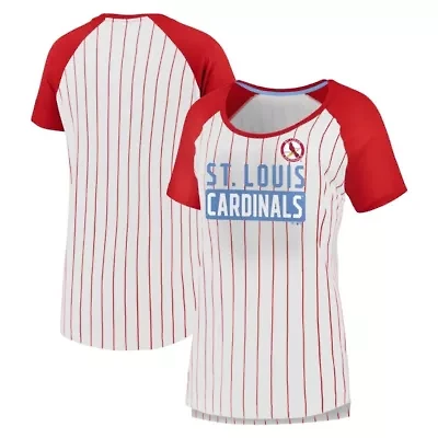 MLB Fanatics St. Louis Cardinals Cooperstown Collection Iconic Pinstripe Raglan Scoop Neck T-Shirt