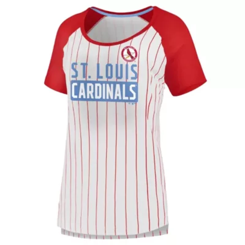 MLB Fanatics St. Louis Cardinals Cooperstown Collection Iconic Pinstripe Raglan Scoop Neck T-Shirt