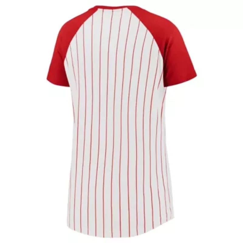 MLB Fanatics St. Louis Cardinals Cooperstown Collection Iconic Pinstripe Raglan Scoop Neck T-Shirt