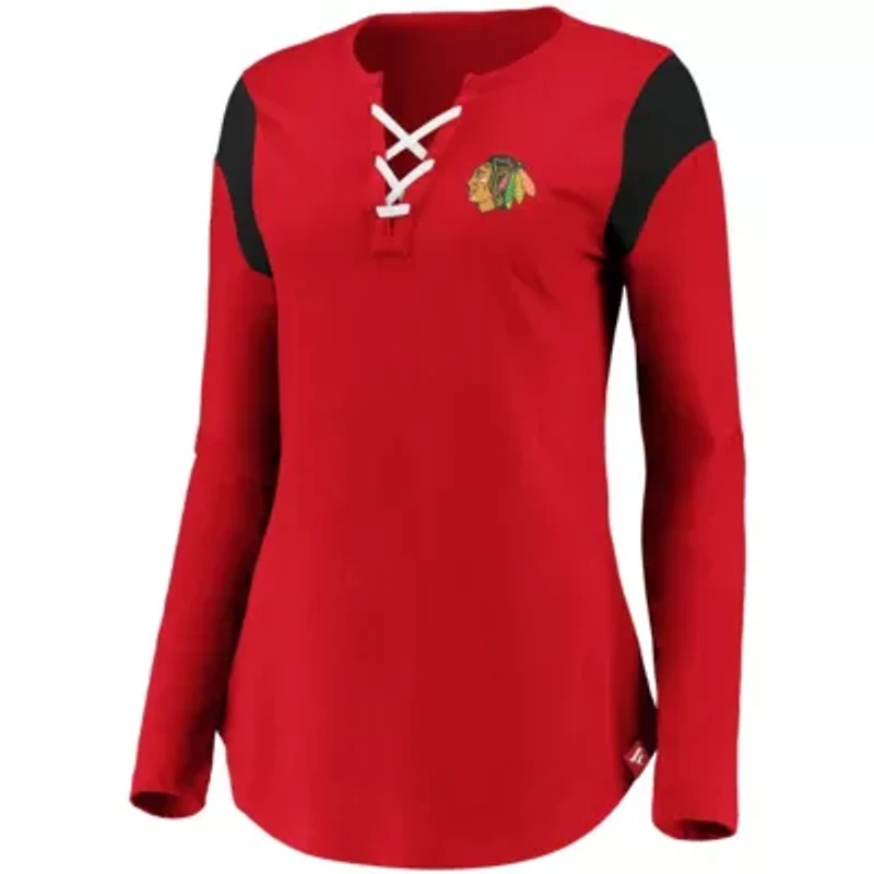 NHL Chicago Blackhawks Iconic Long Sleeve Lace-Up V-Neck T-Shirt