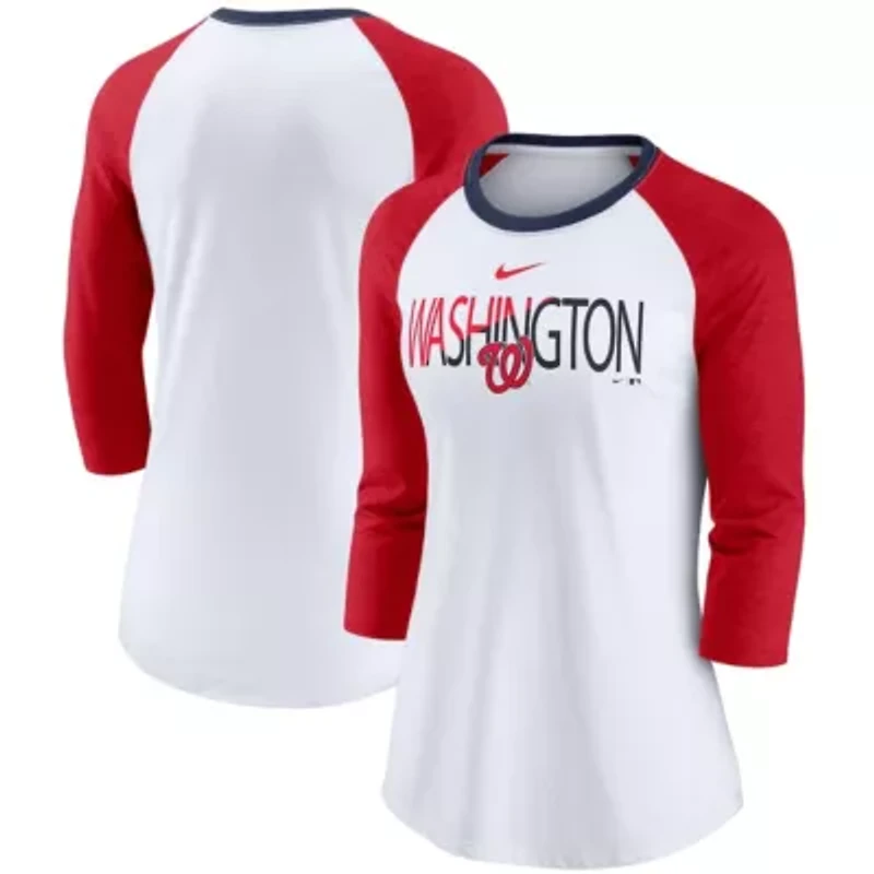 MLB Nike Washington Nationals Color Split Tri-Blend 3/4-Sleeve Raglan T-Shirt