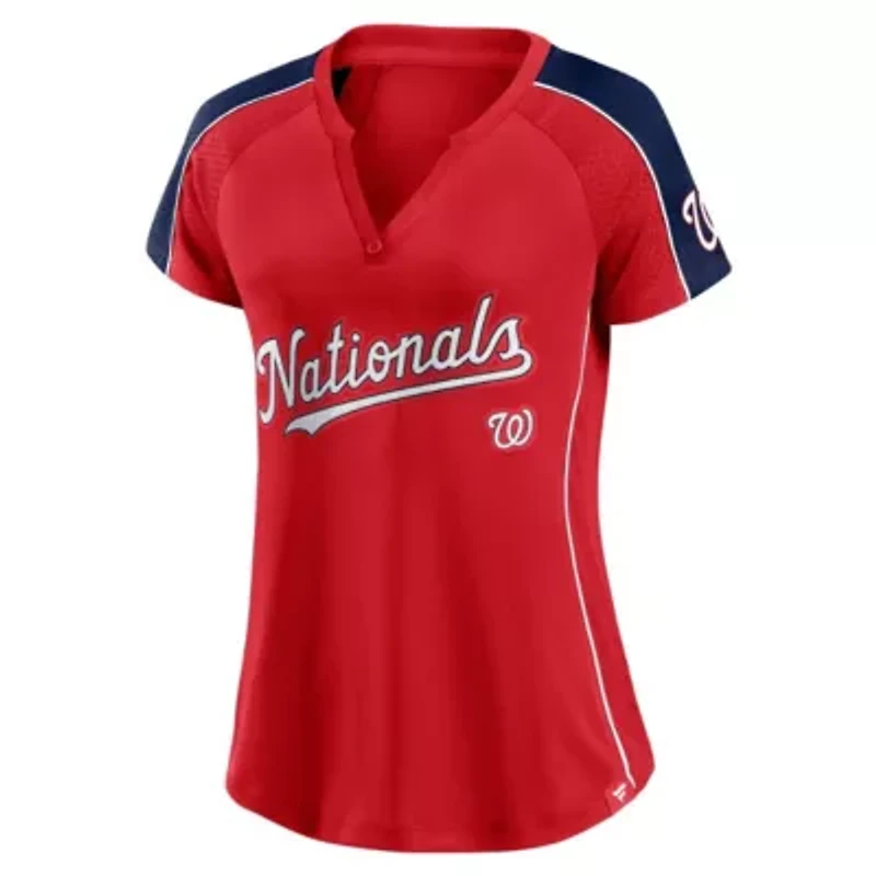 MLB Fanatics Washington Nationals Lineup League Diva Raglan Notch Neck T-Shirt