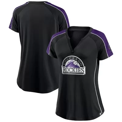 MLB Fanatics Colorado Rockies Lineup League Diva Raglan Notch Neck T-Shirt