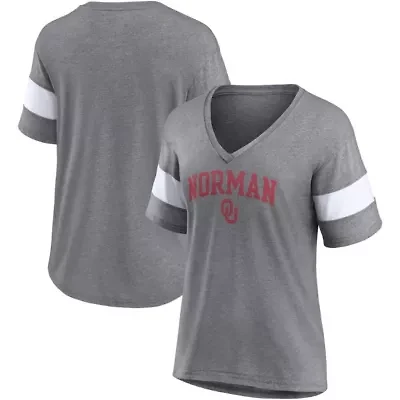 NCAA Fanatics ed Oklahoma Sooners Arched City Sleeve-Striped Tri-Blend V-Neck T-Shirt
