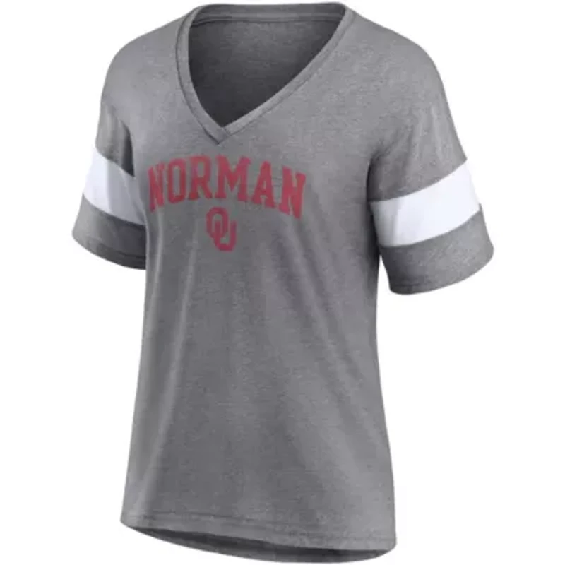 NCAA Fanatics ed Oklahoma Sooners Arched City Sleeve-Striped Tri-Blend V-Neck T-Shirt