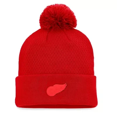 NHL Fanatics Detroit Wings Authentic Pro Road Cuffed Knit Hat with Pom