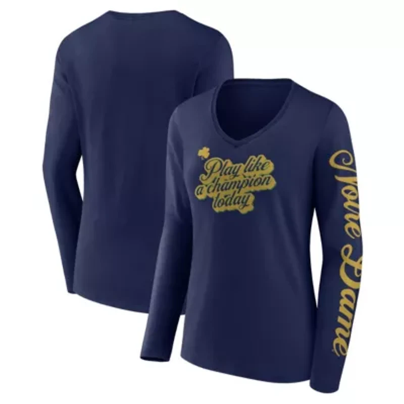 NCAA Fanatics Notre Dame Fighting Irish Play Like a Today 2-Hit V-Neck Long Sleeve T-Shirt