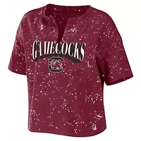 NCAA South Carolina Gamecocks Bleach Wash Splatter Cropped Notch Neck T-Shirt
