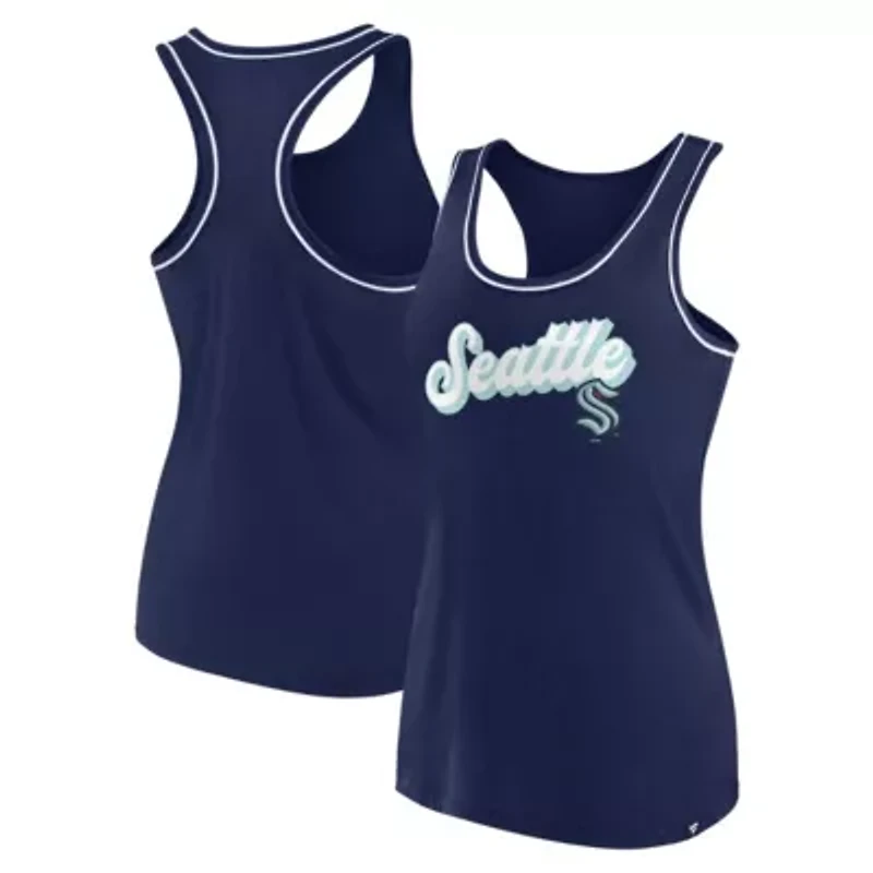 NHL Fanatics Deep Sea Seattle Kraken Wordmark Logo Racerback Scoop Neck Tank Top