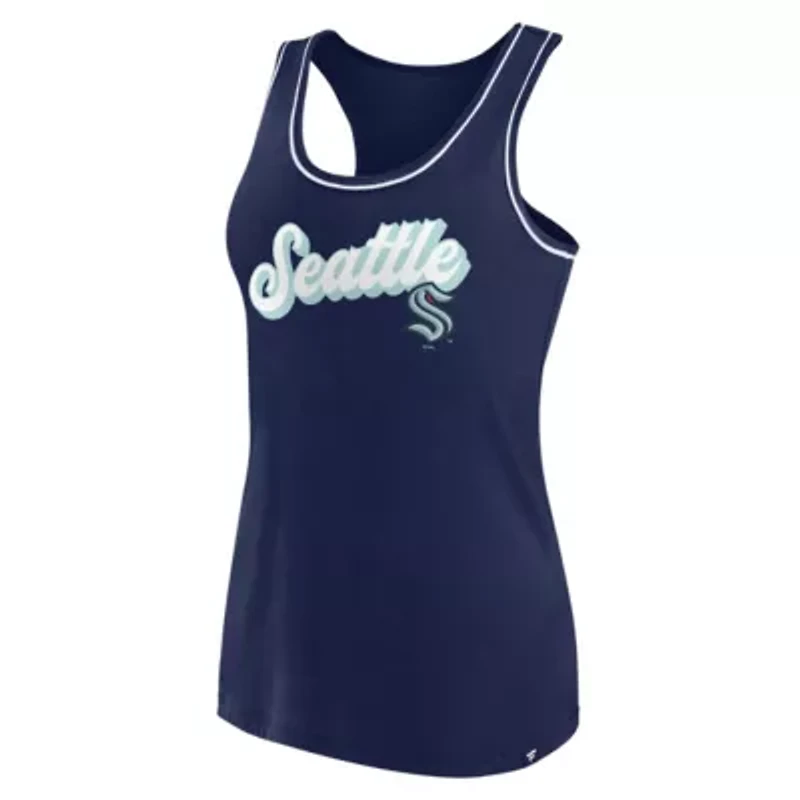 NHL Fanatics Deep Sea Seattle Kraken Wordmark Logo Racerback Scoop Neck Tank Top
