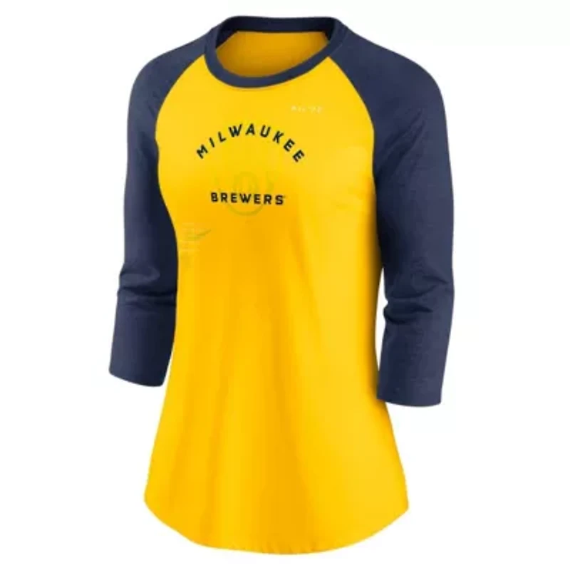 MLB Nike Milwaukee Brewers Next Up Tri-Blend Raglan 3/4-Sleeve T-Shirt