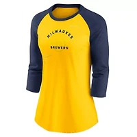 MLB Nike Milwaukee Brewers Next Up Tri-Blend Raglan 3/4-Sleeve T-Shirt