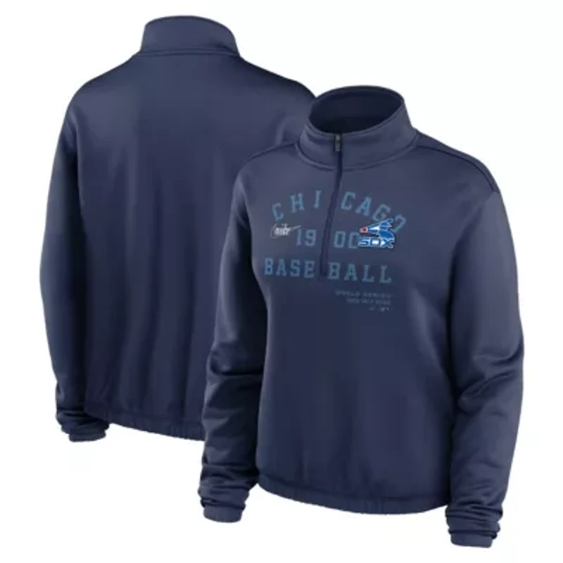 Chicago White Sox MLB Nike Rewind Splice Half-Zip Semi-Cropped Bubble Hem Sweatshirt