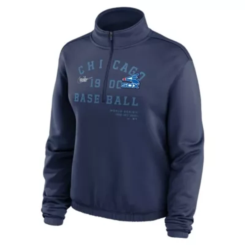 Chicago White Sox MLB Nike Rewind Splice Half-Zip Semi-Cropped Bubble Hem Sweatshirt