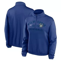 MLB Nike Milwaukee Brewers Rewind Splice Half-Zip Semi-Cropped Bubble Hem Sweatshirt