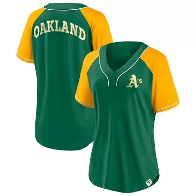 Cooperstown Teams Fanatics Oakland Athletics Collection Bunt Raglan V-Neck T-Shirt