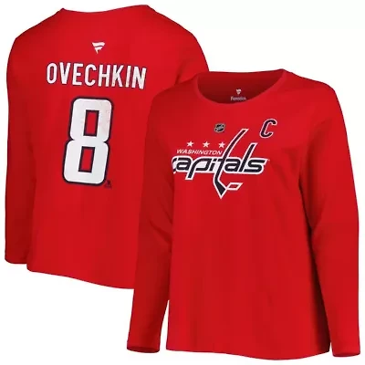 NHL Alexander Ovechkin Washington Capitals Plus Distressed Printed Name & Number Long Sleeve T-Shirt