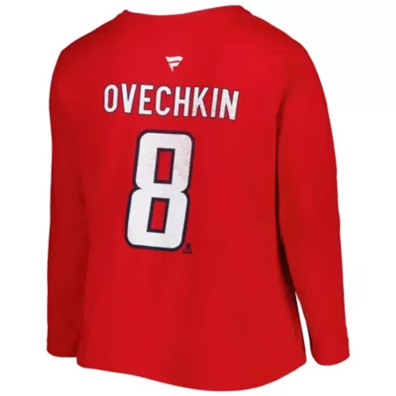 NHL Alexander Ovechkin Washington Capitals Plus Distressed Printed Name & Number Long Sleeve T-Shirt