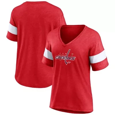 NHL Fanatics Washington Capitals Distressed Tri-Blend V-Neck Half-Sleeve T-Shirt