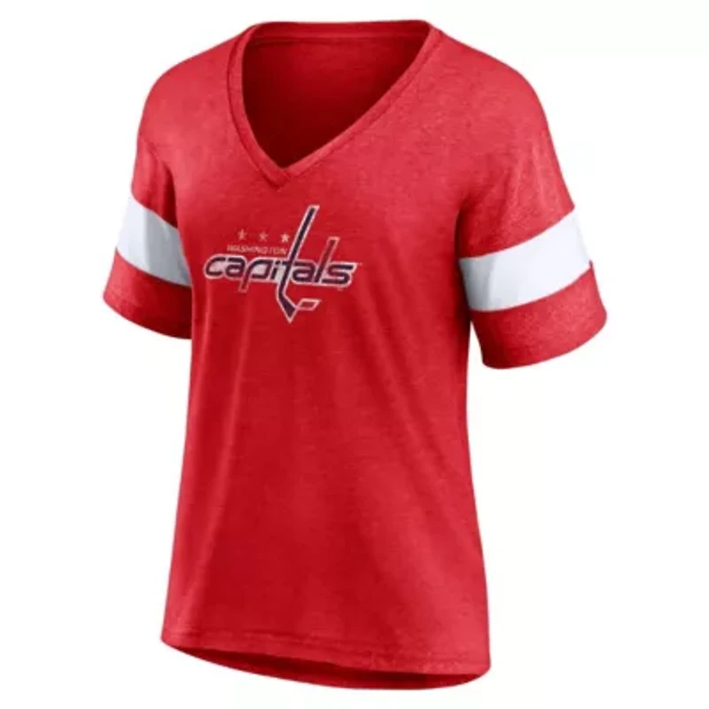 NHL Fanatics Washington Capitals Distressed Tri-Blend V-Neck Half-Sleeve T-Shirt