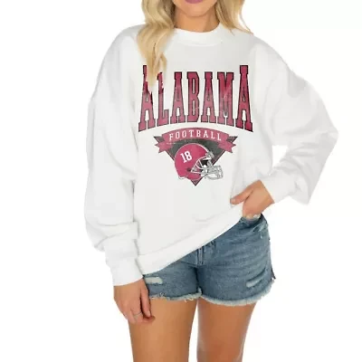 Alabama Crimson Tide NCAA Oversized Good Vibes Premium Fleece Drop Shoulder Pullover Sweatshirt