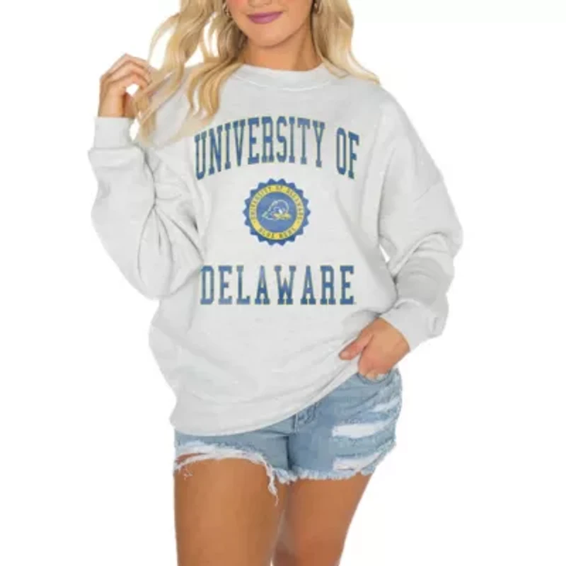 Delaware Fightin' Blue Hens NCAA Good Vibes Premium Fleece Drop Shoulder Pullover Sweatshirt