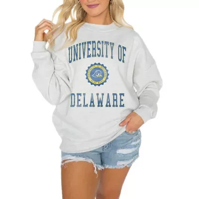 Delaware Fightin' Blue Hens NCAA Good Vibes Premium Fleece Drop Shoulder Pullover Sweatshirt