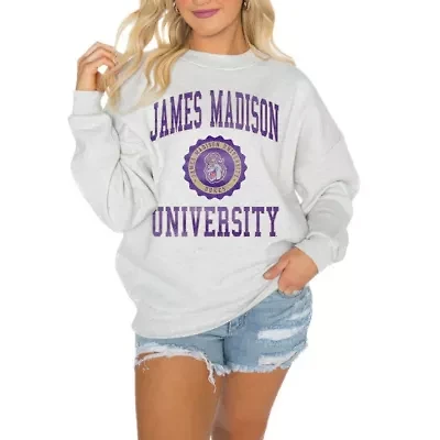 NCAA James Madison Dukes Good Vibes Premium Fleece Drop Shoulder Pullover Sweatshirt