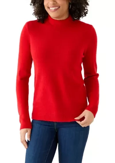 Women's Classic Back Zip Mock Neck Sweater