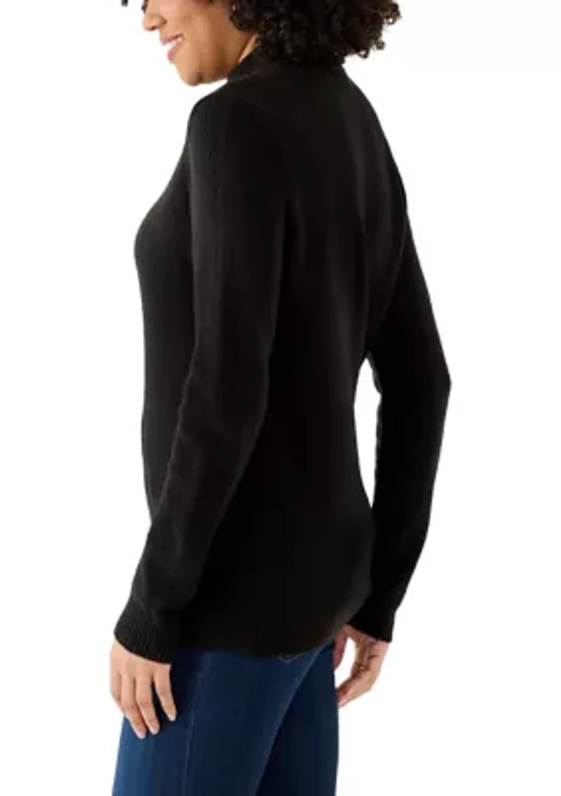 Women's Classic Back Zip Mock Neck Sweater
