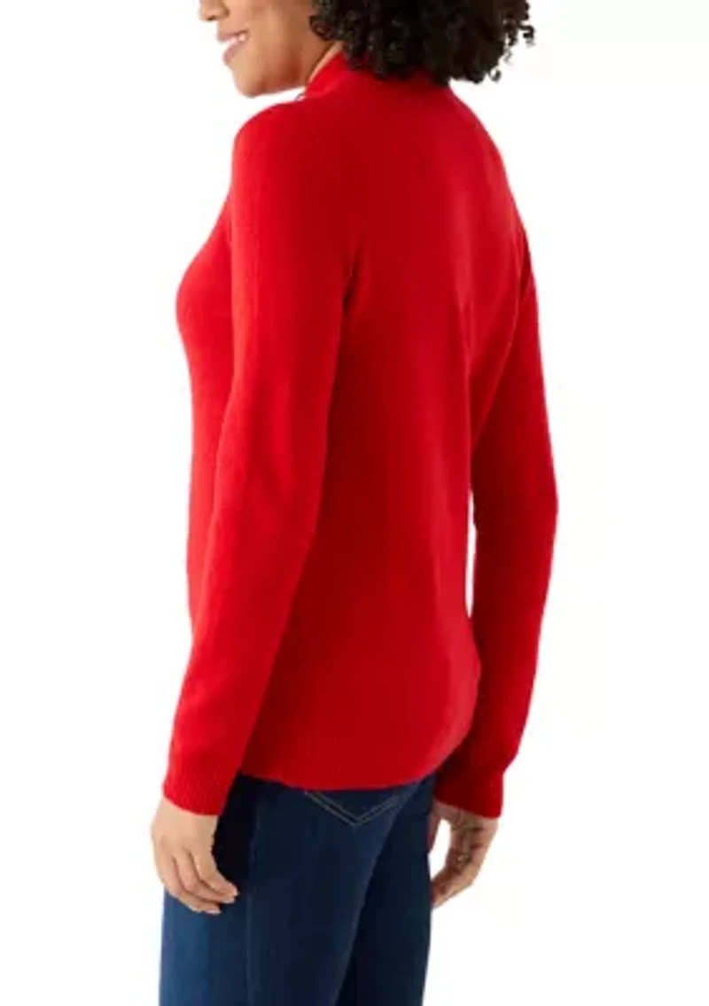 Women's Classic Back Zip Mock Neck Sweater