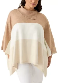 Plus Split Neck Color Block Poncho Top