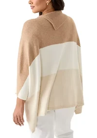 Plus Split Neck Color Block Poncho Top