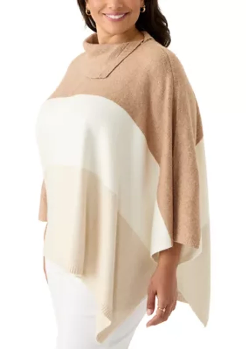 Plus Split Neck Color Block Poncho Top