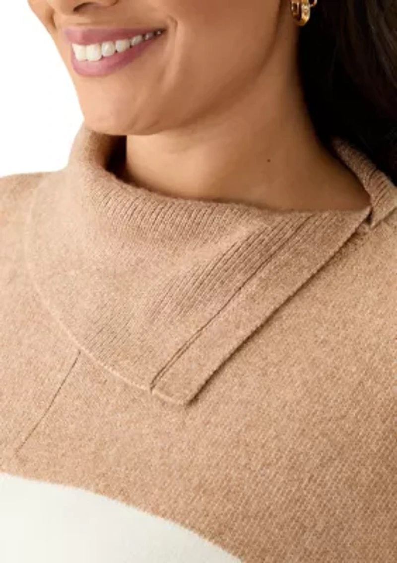 Plus Split Neck Color Block Poncho Top