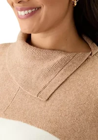 Plus Split Neck Color Block Poncho Top