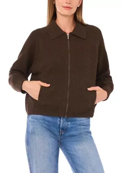 Women's Long Sleeve Zip Up with Collar