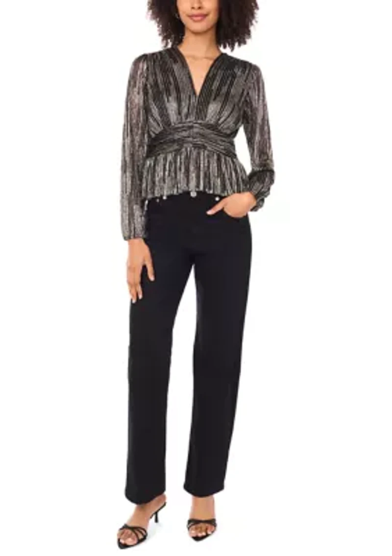 Women's Cinched Waist Ruffle Top