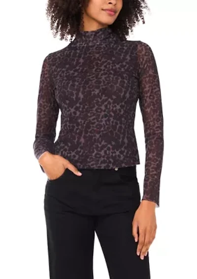 Women's Mock Neck Long Sleeve Mesh Top