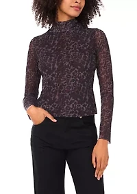 Women's Mock Neck Long Sleeve Mesh Top