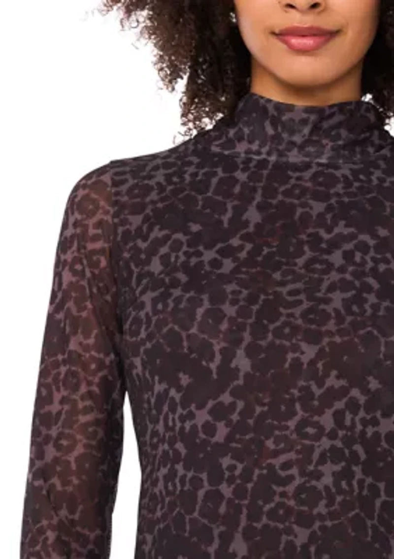 Women's Mock Neck Long Sleeve Mesh Top