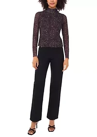 Women's Mock Neck Long Sleeve Mesh Top