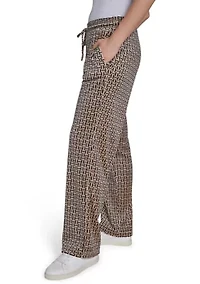 Women's Wide Leg Printed Velour Sweatpants