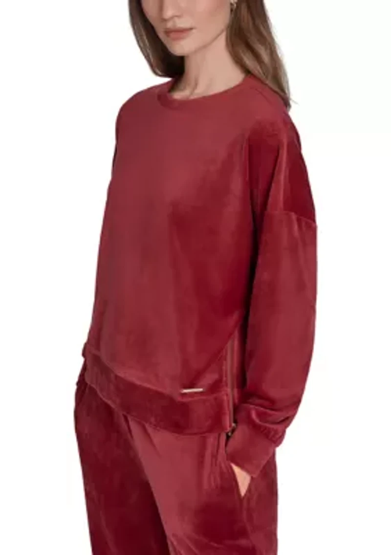 Side Zip Velour Sweatshirt