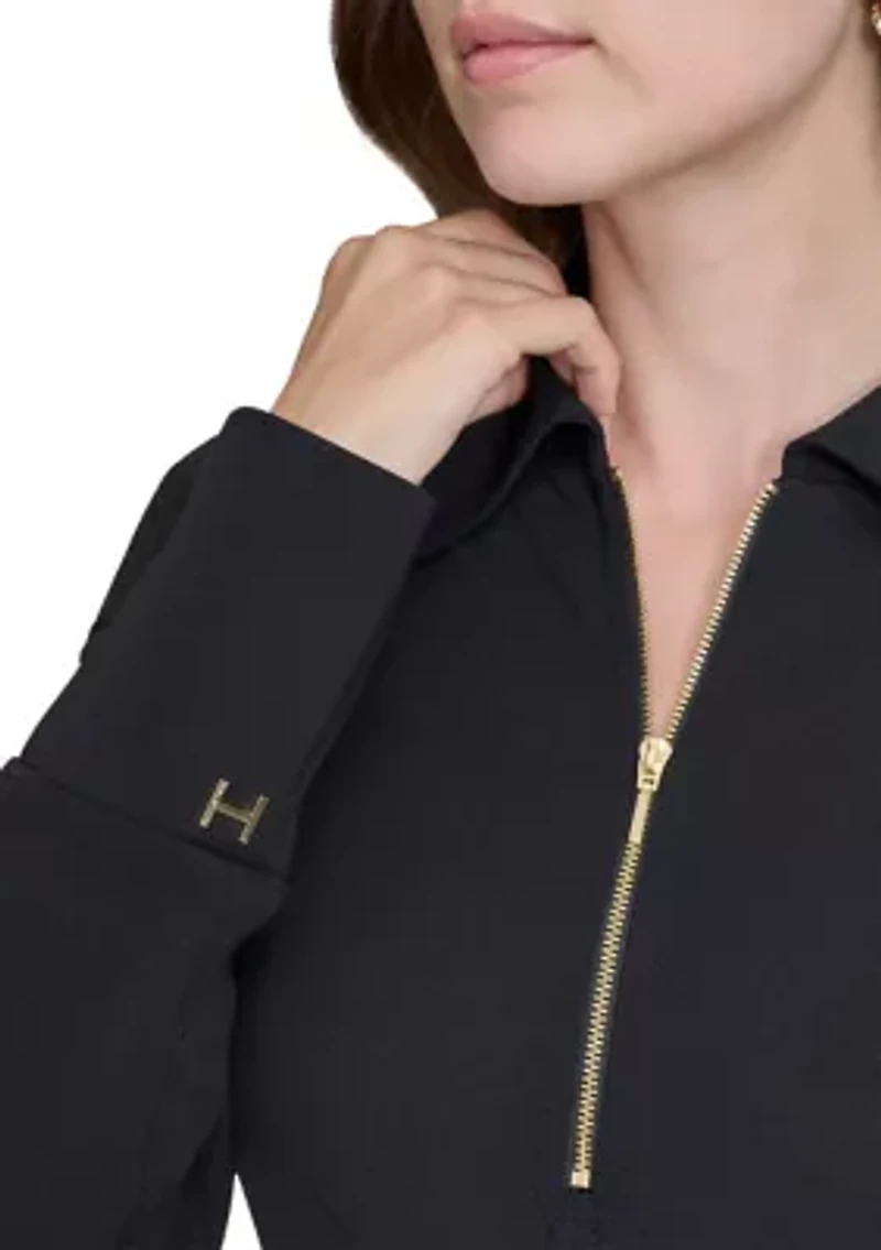 Women's Long Sleeve Zip Collar Dress