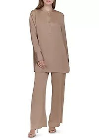 Women's Long Sleeve Covered Placket Textured Tunic Top