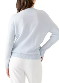 Women's Long Sleeve Logo Hardware V-Neck Sweater