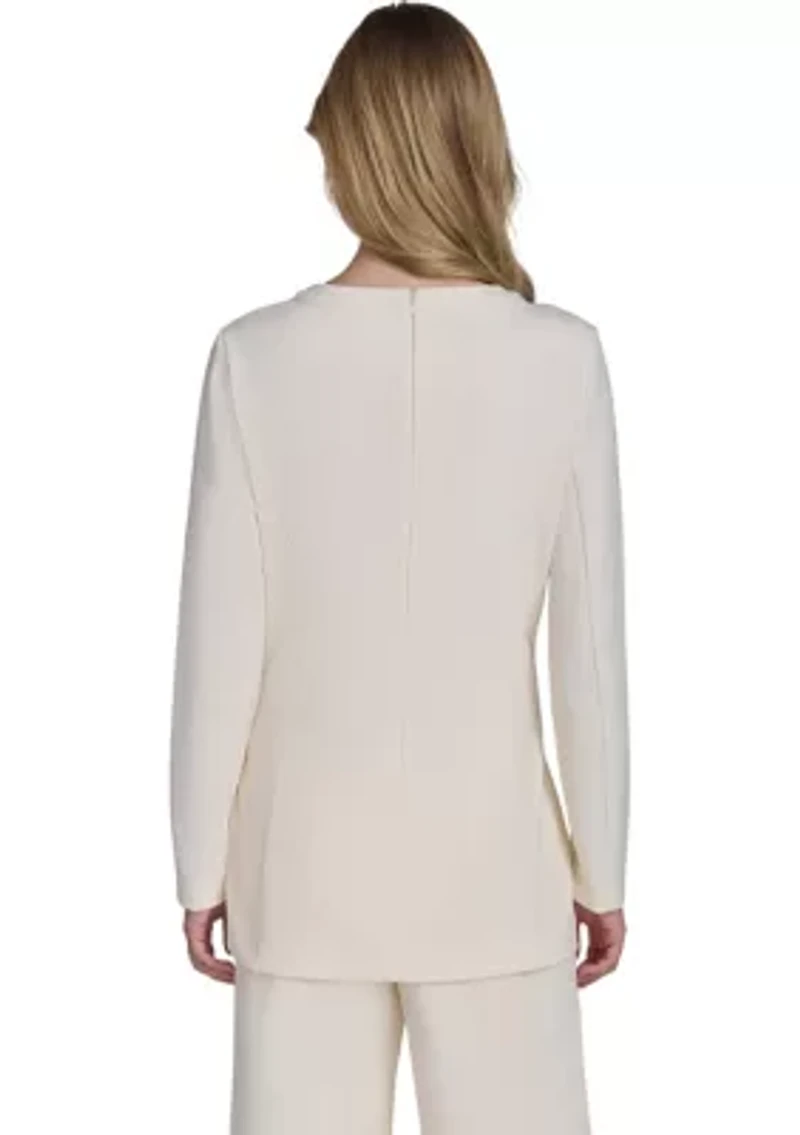 Women's Long Sleeve Split Neck Hardware Waist Tunic