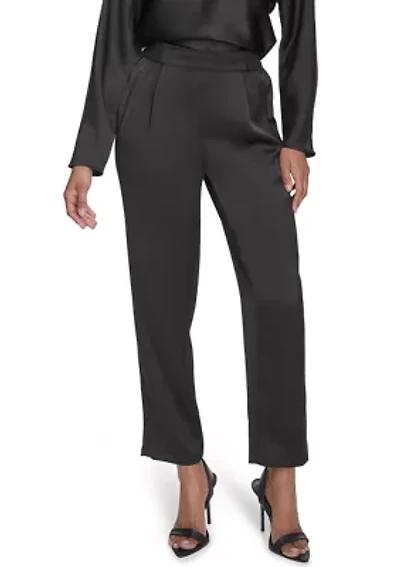 Satin Ribbed Trim Pants