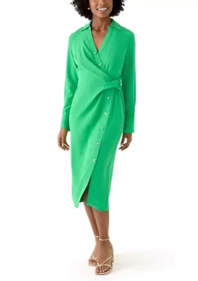 Women's Long Sleeve Button Trim Collar Knit Dress